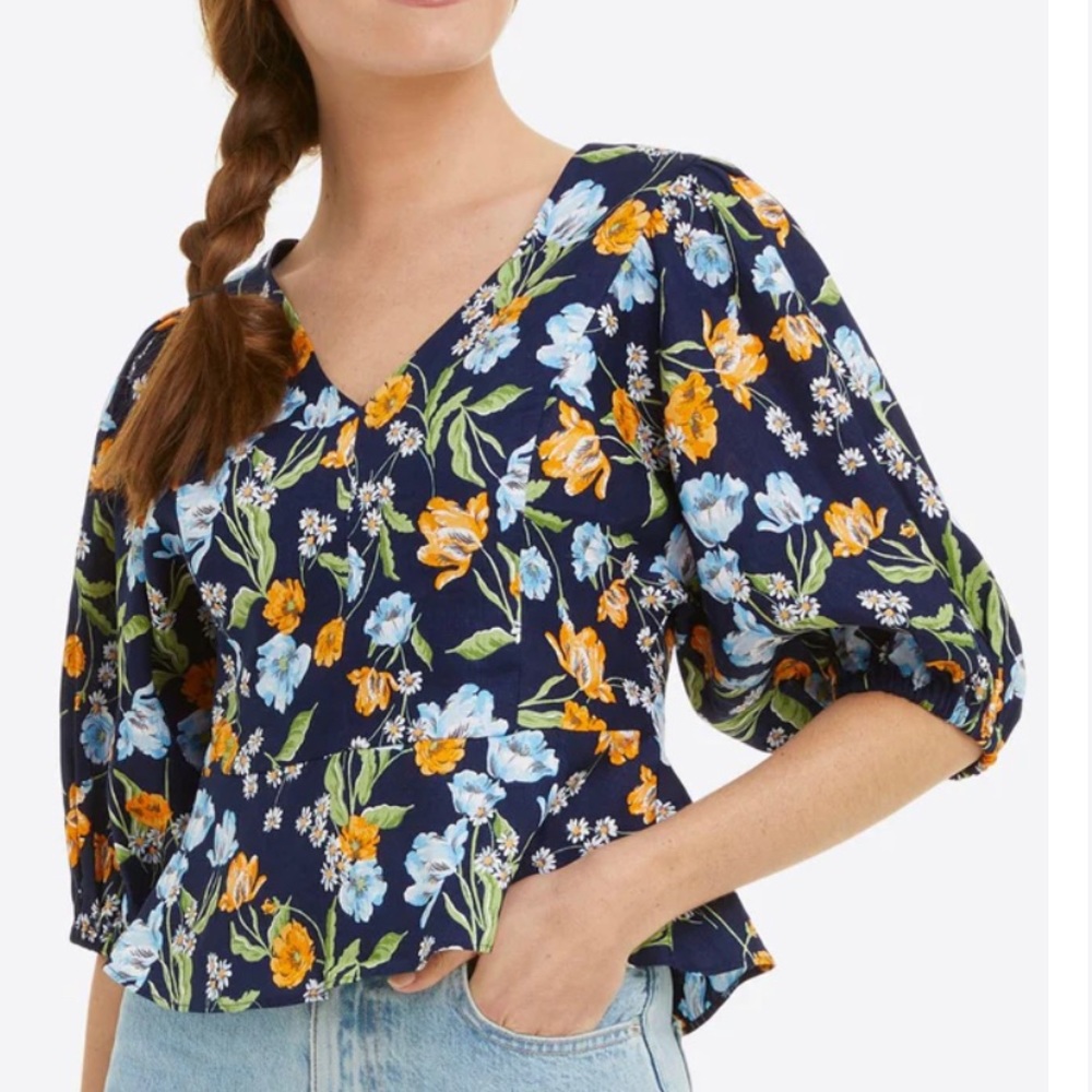NWT Draper James Spring Blooms Puff Sleeve Top, Size 12